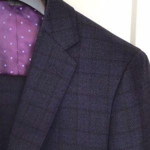 Indochino Mens Navy Blue 100% wool suit with windowpane detail custom